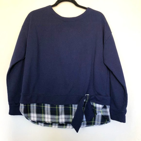 Izod Sweaters - Sold Izod Navy Sweater With Plaid And Side Knot Detail Sweater/Sweat Shirt-Size